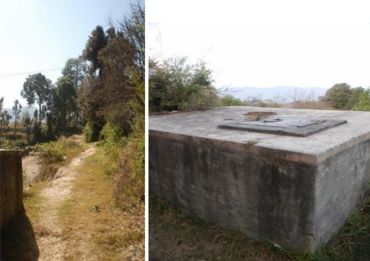 Shows water tank and road adjecent to it before destruction