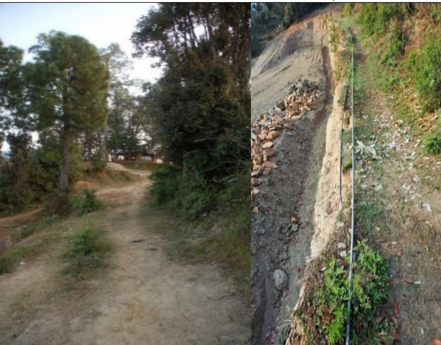 Shows rubble scattered on the path after destuction of the water tank